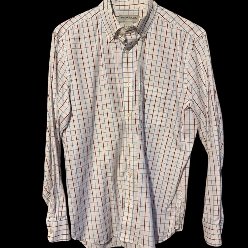 Banana Republic Men's Plaid Oxford LS Shirt - Size Large